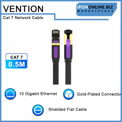 VENTION Cat7 Flat Ethernet Cable 0.5M STP RJ45 - 2.5/5/10Gbps High Speed Network Cable for Gaming Server Workstation Host